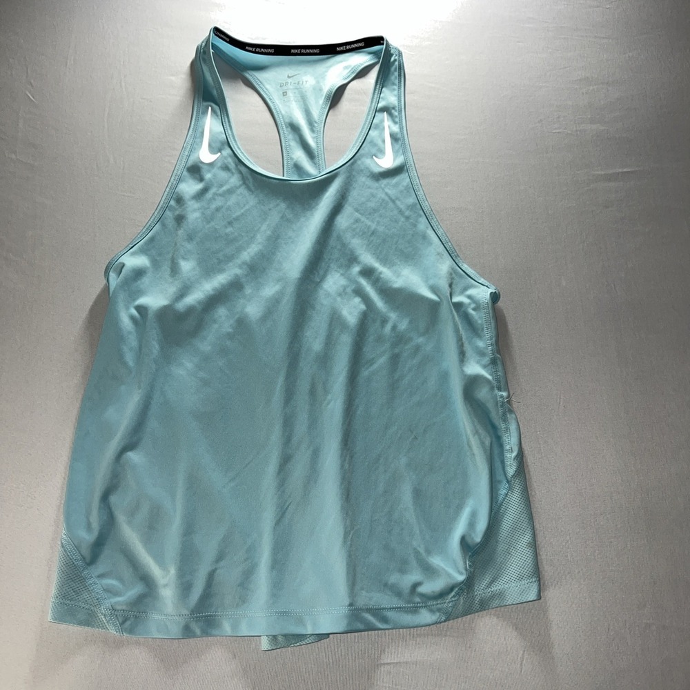 Nike Women Activewear Tank Blue Running Dri Fit Swoosh Racerback Sz Medium